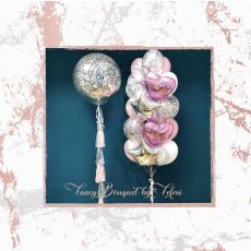 Luxury Ballong Bukett I Pastell Rosa/Silver.
