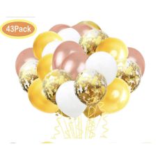Guld, Rosaguld och Vita Latex och Konfetti ballong Set: 43 Pack