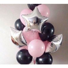 Ballong Bukett Pastell Rosa/Svart/Silver. 18 Delar