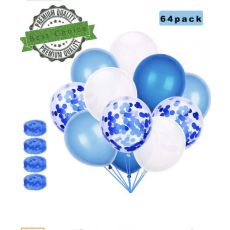 Blåa och Vita Latex och Konfetti ballong Set: 64 Pack