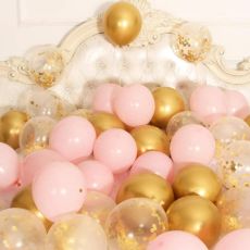 Ballong Bukett I Pastell Rosa/Guld Konfetti. 30 Pack
