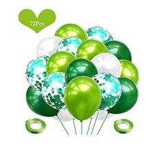 Gröna och Vita Latex och Konfetti ballong Set. 72 pack