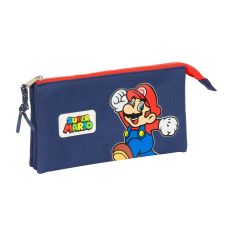 Tredubbel Carry-all Super Mario World Marinblå 22 x 12 x 3 cm