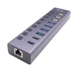 USB-HUB i-Tec CACHARGEHUB9LAN Grå