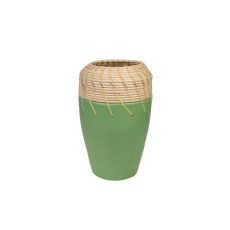 Vas Romimex Grön Naturell Keramik Rattan 20 x 30 x 20 cm