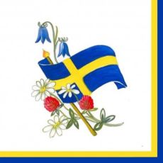 Servetter Svensk flagga/Blommor 33x33cm 20-pack