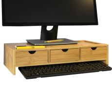 Bildskärmsställ  Laptopställ Monitorstativet med 3 fack, Massiv bambu BBF03-N