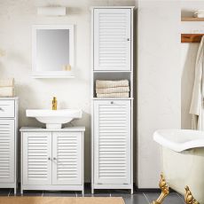 Högskåp med tvättkorg och lådor Förvaringsmöbel badrum BZR124-W