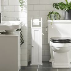 Toalettrullehållare med 1 dörr Badrumsskåp golvstående Längd 20 cm Bredd 18 cm Höjd 78 cm vit FRG135-W