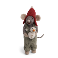 Small Grey Boy Mouse with Snowman