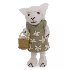 White Sheep w/Green Dress & Egg Basket with String