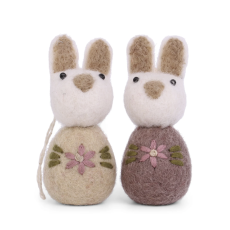 White Bunny Set - w/Flower Embroidery Plum - Set of 2 w/string