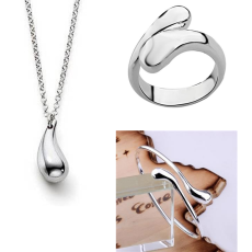 Smyckeset  3 "Droppe" i 925 Sterling Silverplätering -Halsband, Armband och Ring